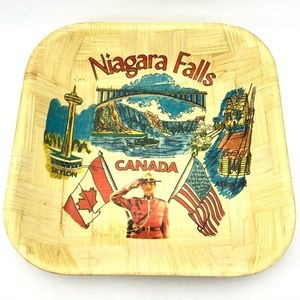 Vintage Niagara Falls Canada Souvenir Bamboo Bowl